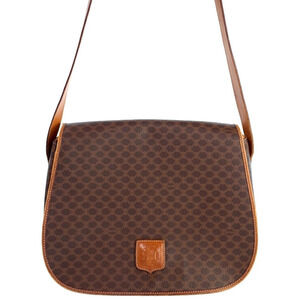 Celine Macadam Leather shoulder bag canvas Brown